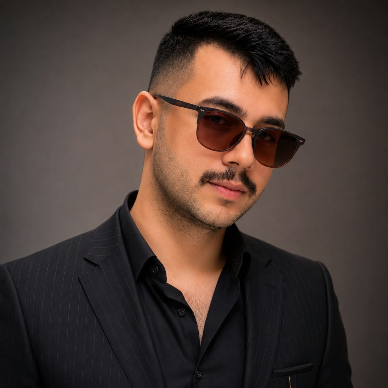 Maher Moustafa wearing a black suit and sunglasses
